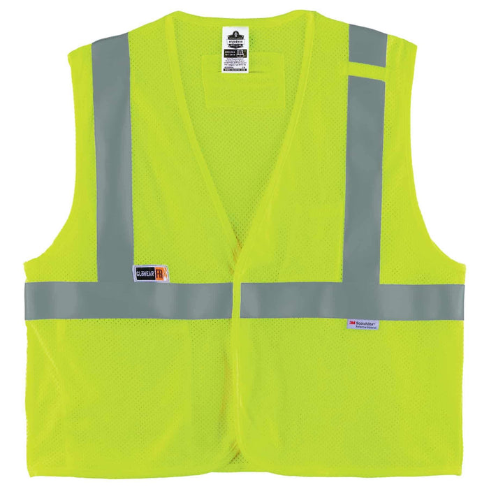 Hi-Vis FR Safety Vest - Class 2, NFPA 70E, Mesh, Hook + Loop