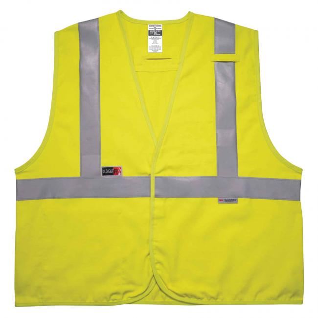 Hi-Vis FR Safety Vest - Class 2, NFPA 2112, NFPA 70E, Solid, Hook & Loop