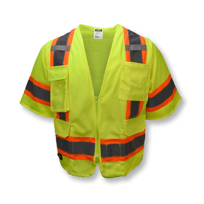 SV63-3 Class III Lime Surveyors Vest w/ Clear ID Pocket