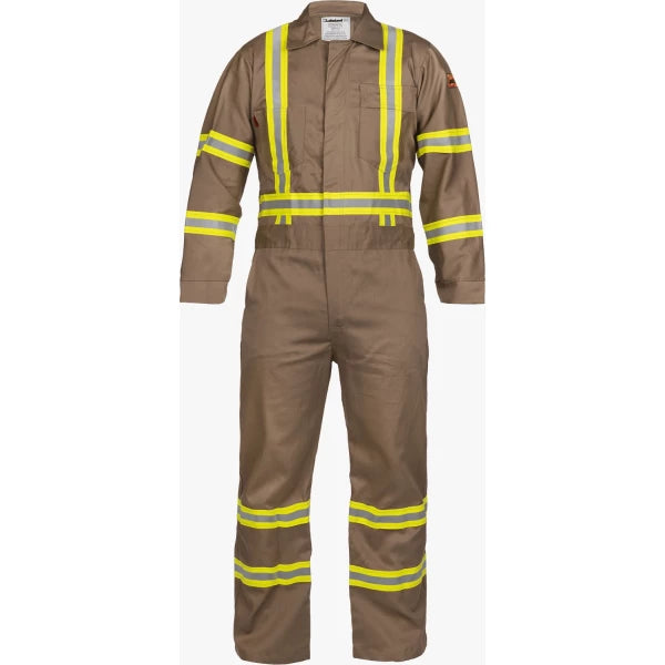 Lakeland FR 7 oz. 88/12 Cotton Coveralls Khaki with Reflective Trim