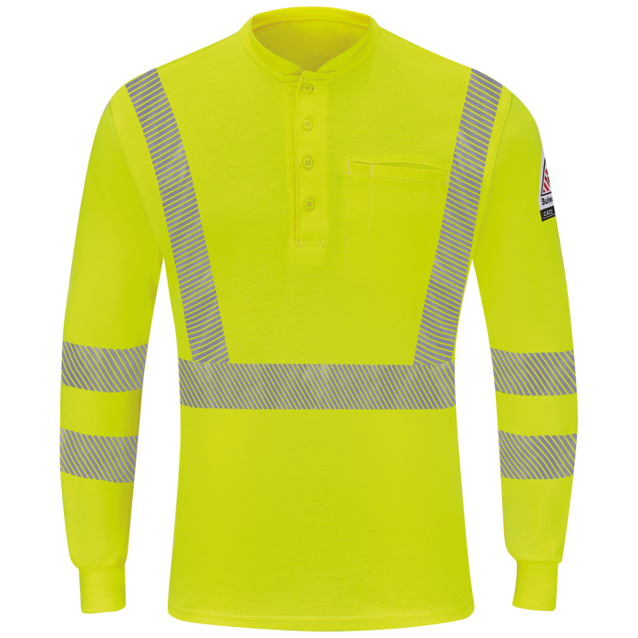 BULWARK SML4HV Men's Hi-Visibility Lightweight Long Sleeve Henley
