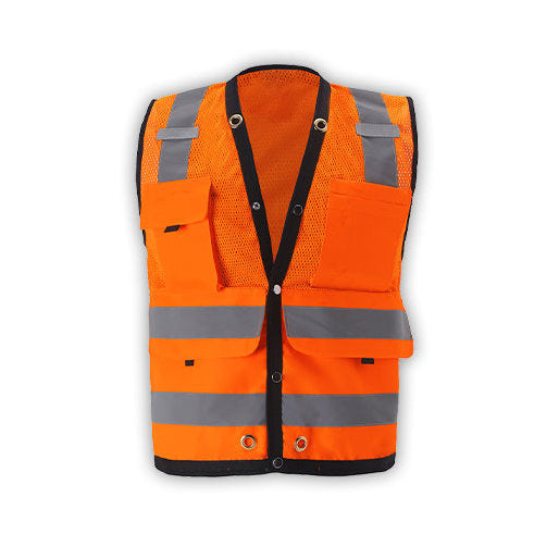SURV322C-2 CLASS II Orange Surveyors Vest w/ Snap Closure